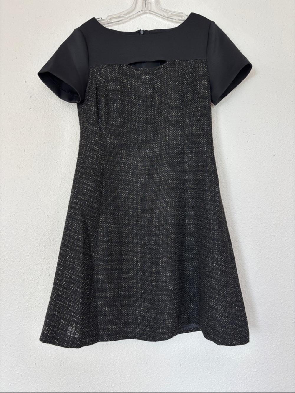 NWT! DKNY Black and Gold Tweed Accent Textured A-Line Midi Dress